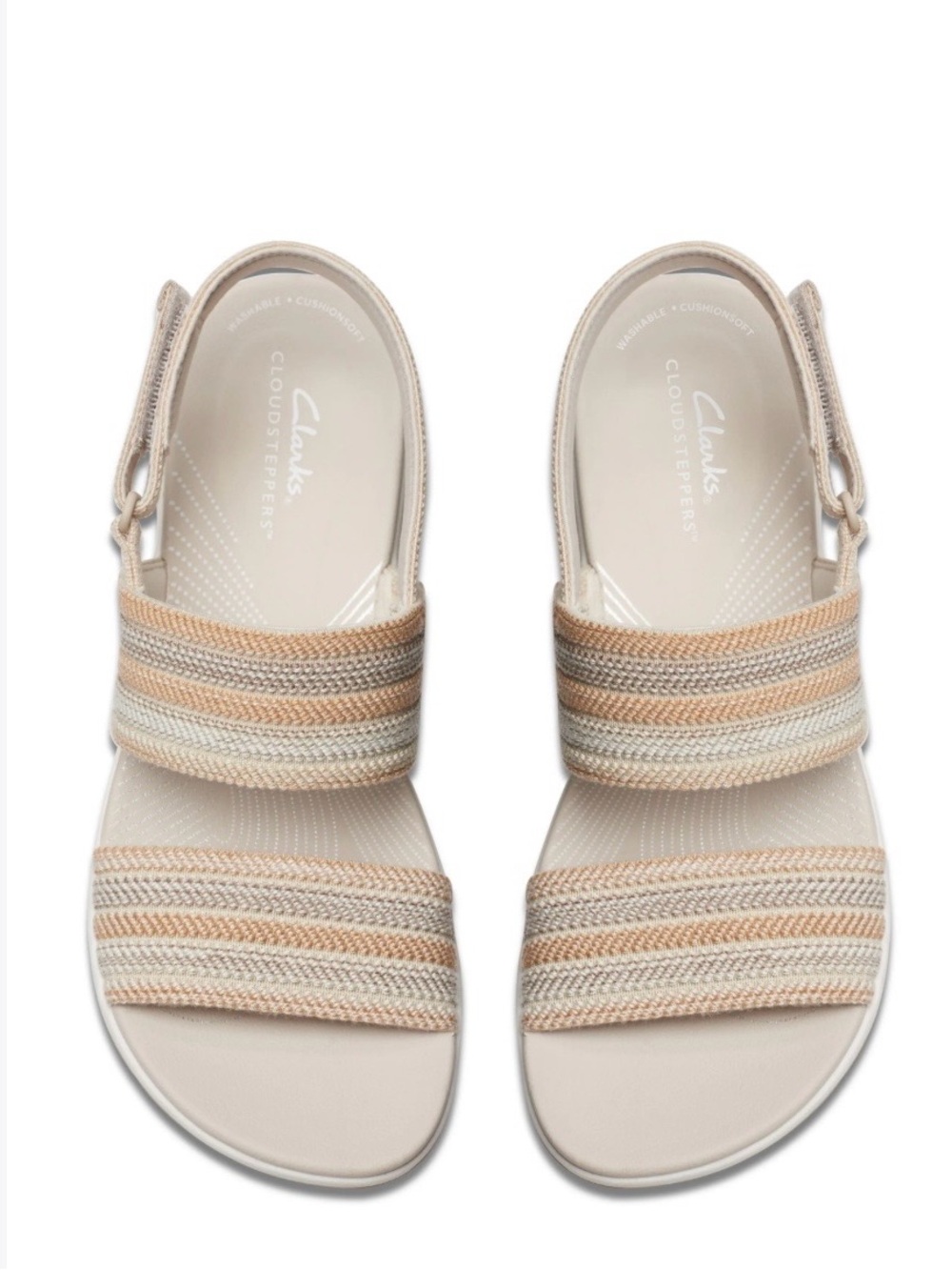 Clarks Women’s Beige and Tan Striped Cloudsteppers platform Slingback Sandals